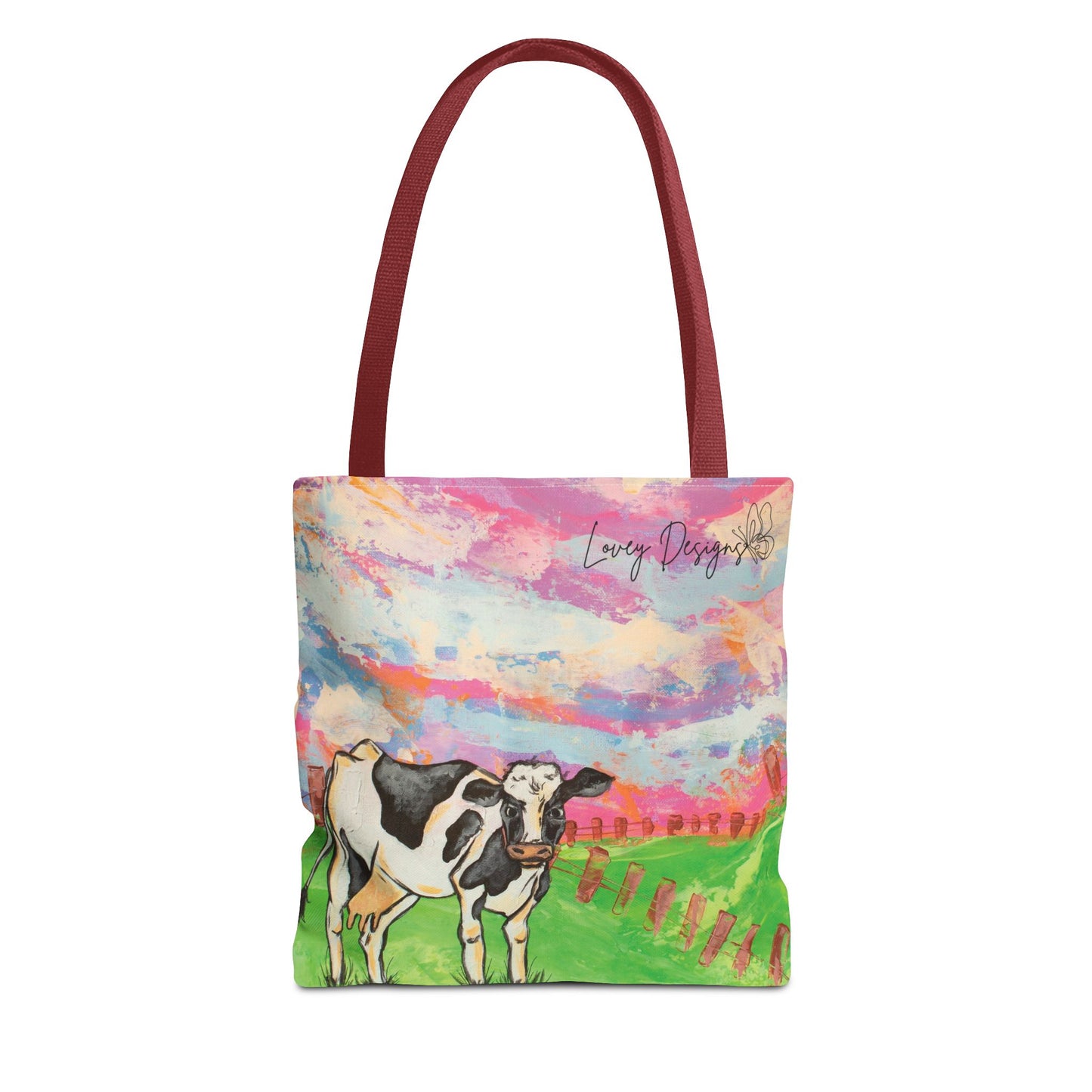 Cow Art Tote Bag — 'Love, Days' Pastel Farm Illustration