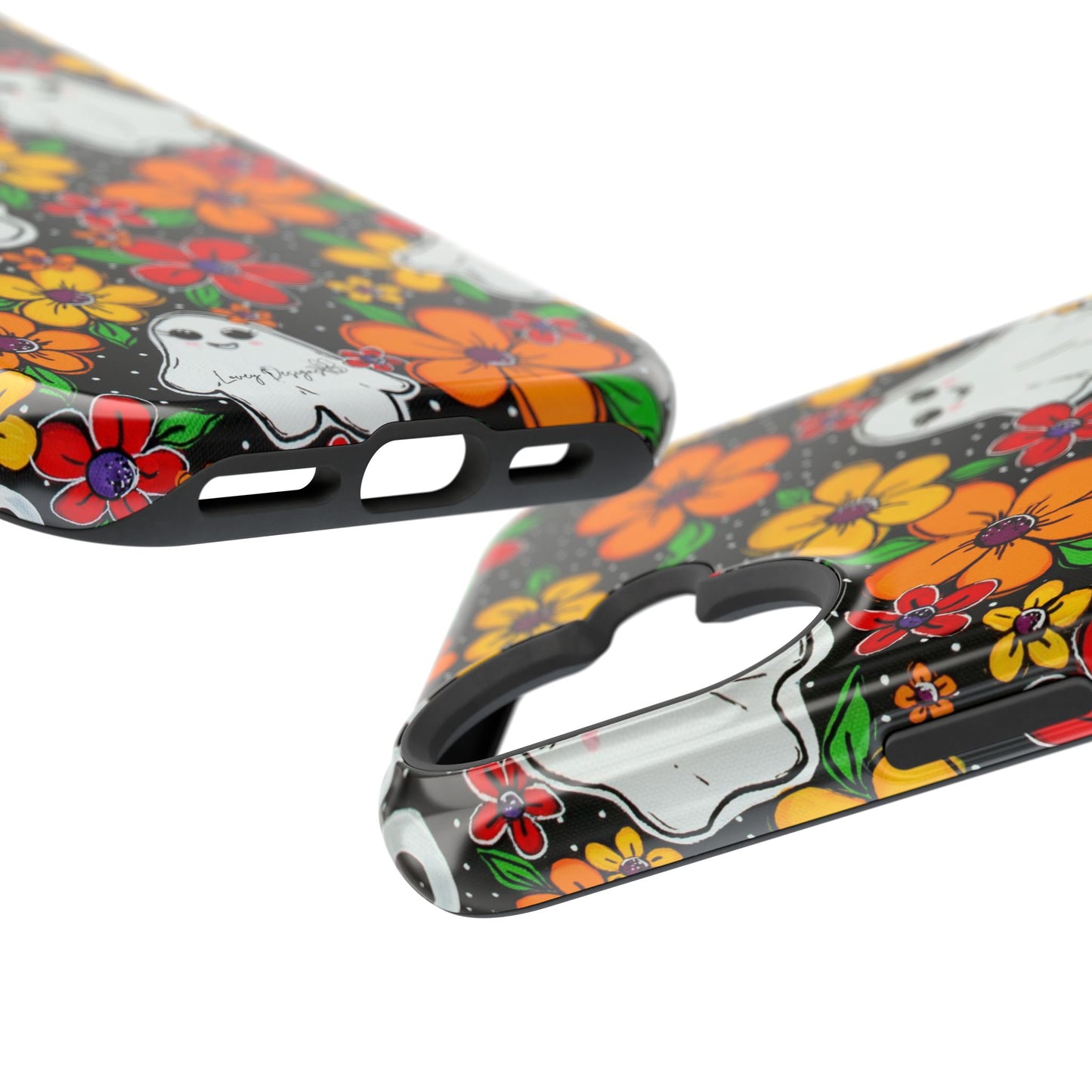 Halloween Phone Case with Ghosts and Flowers Design - Phone Case