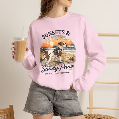 Sunsets & Sandy Paws Crewneck Sweatshirt – Beach Dog Graphic