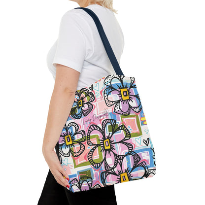 Floral Pop Art Tote Bag — Colorful Hand-Drawn Flowers AOP