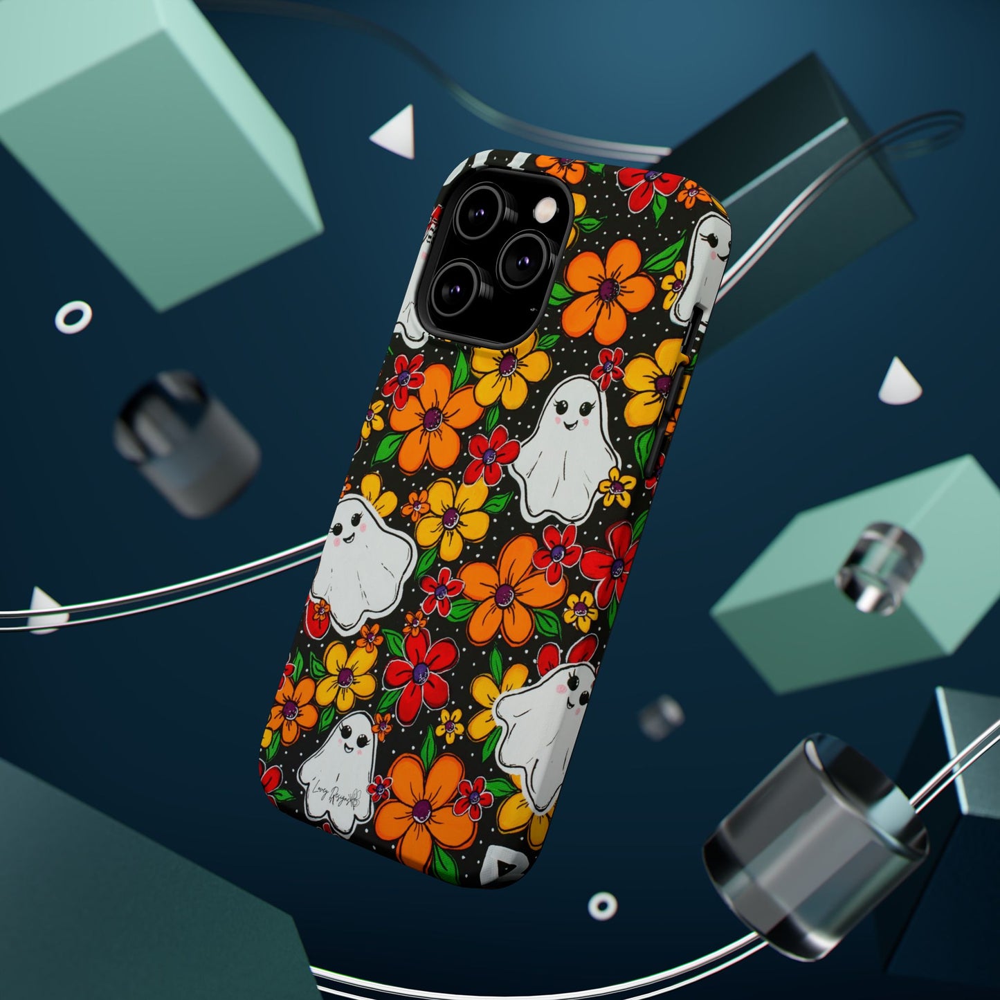 Halloween Phone Case with Ghosts and Flowers Design - Phone Case