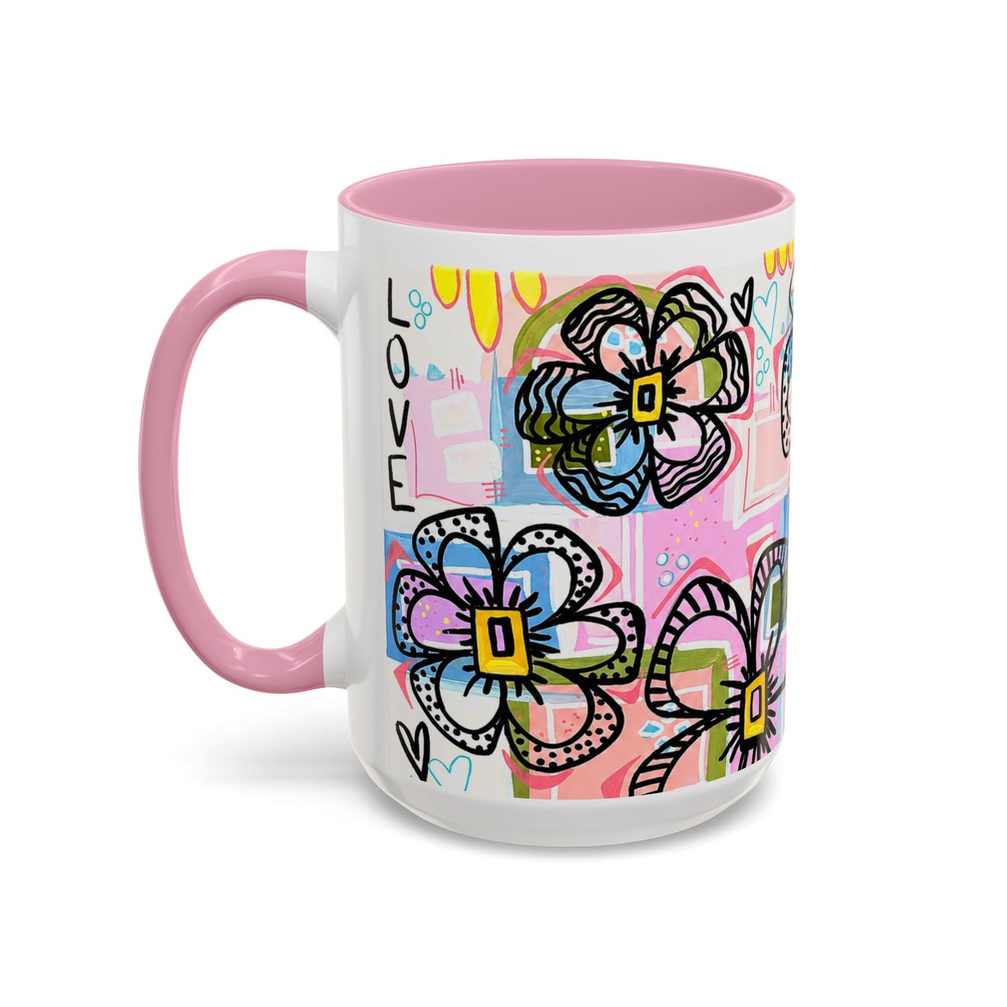 Colorful Floral Art Mug (11oz & 15oz) — Bright Hand-Drawn Flowers, Funky Pastel Coffee Cup