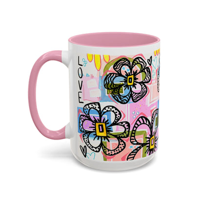 Colorful Floral Art Mug (11oz & 15oz) — Bright Hand-Drawn Flowers, Funky Pastel Coffee Cup
