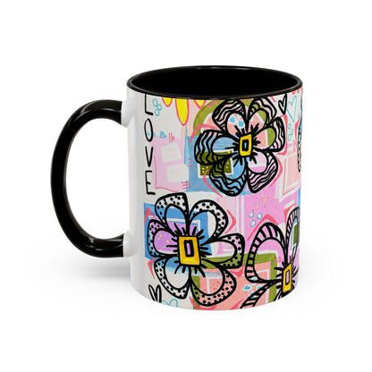 Colorful Floral Art Mug (11oz & 15oz) — Bright Hand-Drawn Flowers, Funky Pastel Coffee Cup