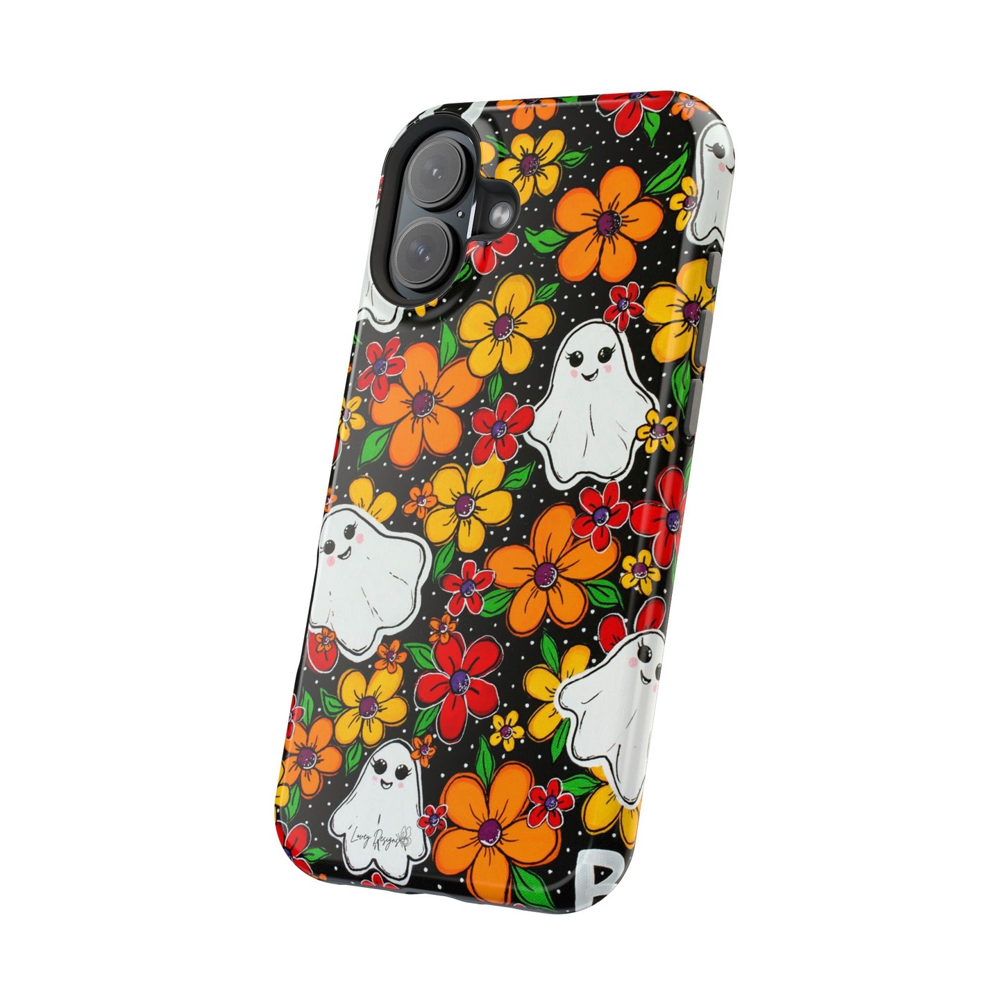 Halloween Phone Case with Ghosts and Flowers Design - Phone Case