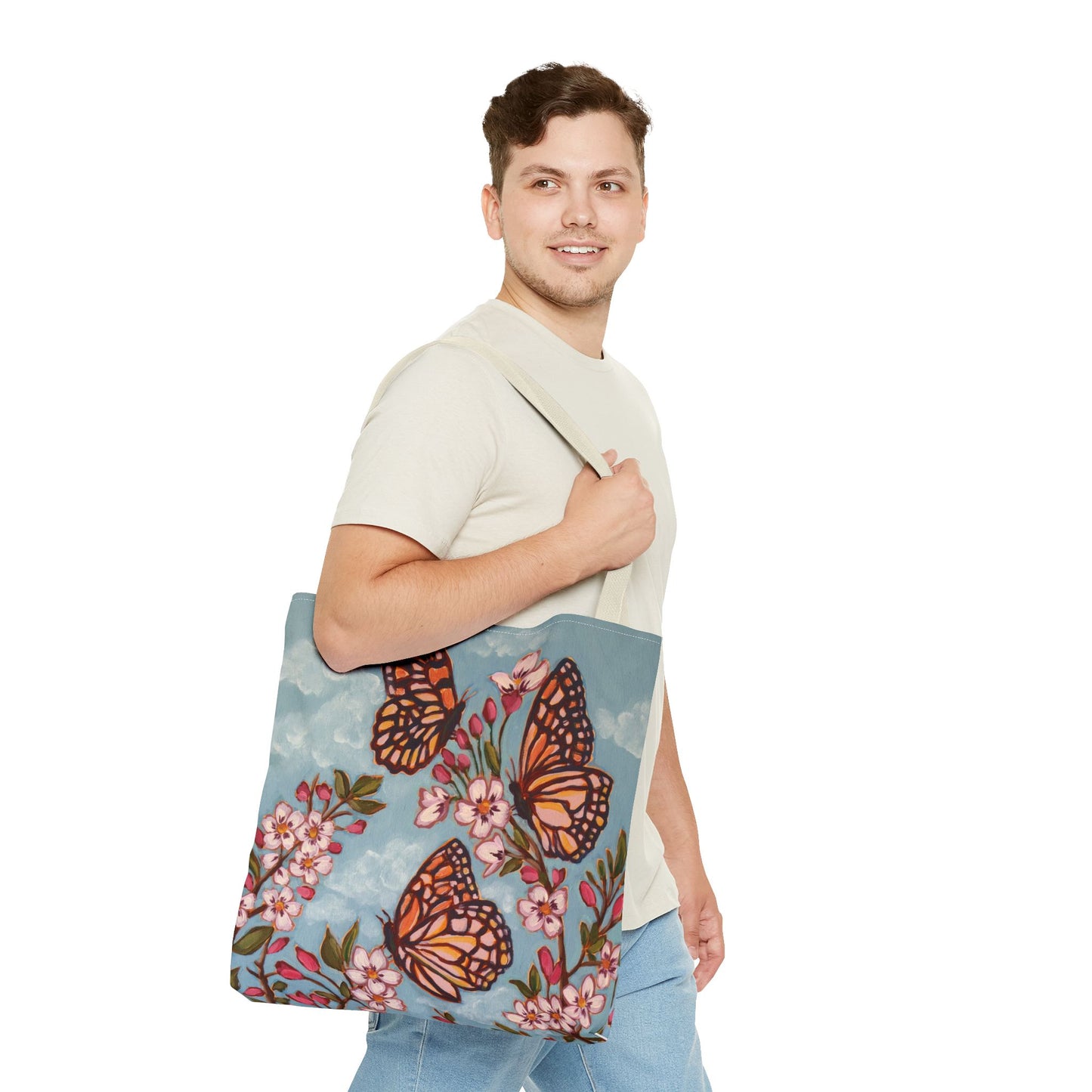 Monarch Blossom Tote Bag — Floral Butterfly All-Over Print