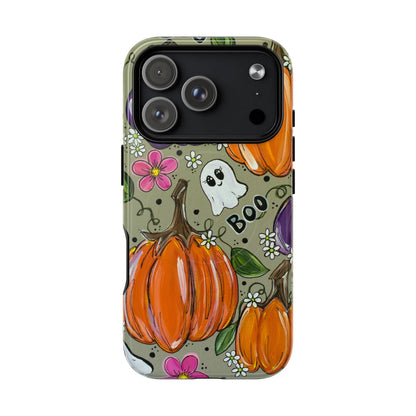 Halloween Pumpkin Ghost Tough Magnetic Phone Case — 'Boo' Fall Floral iPhone Cover