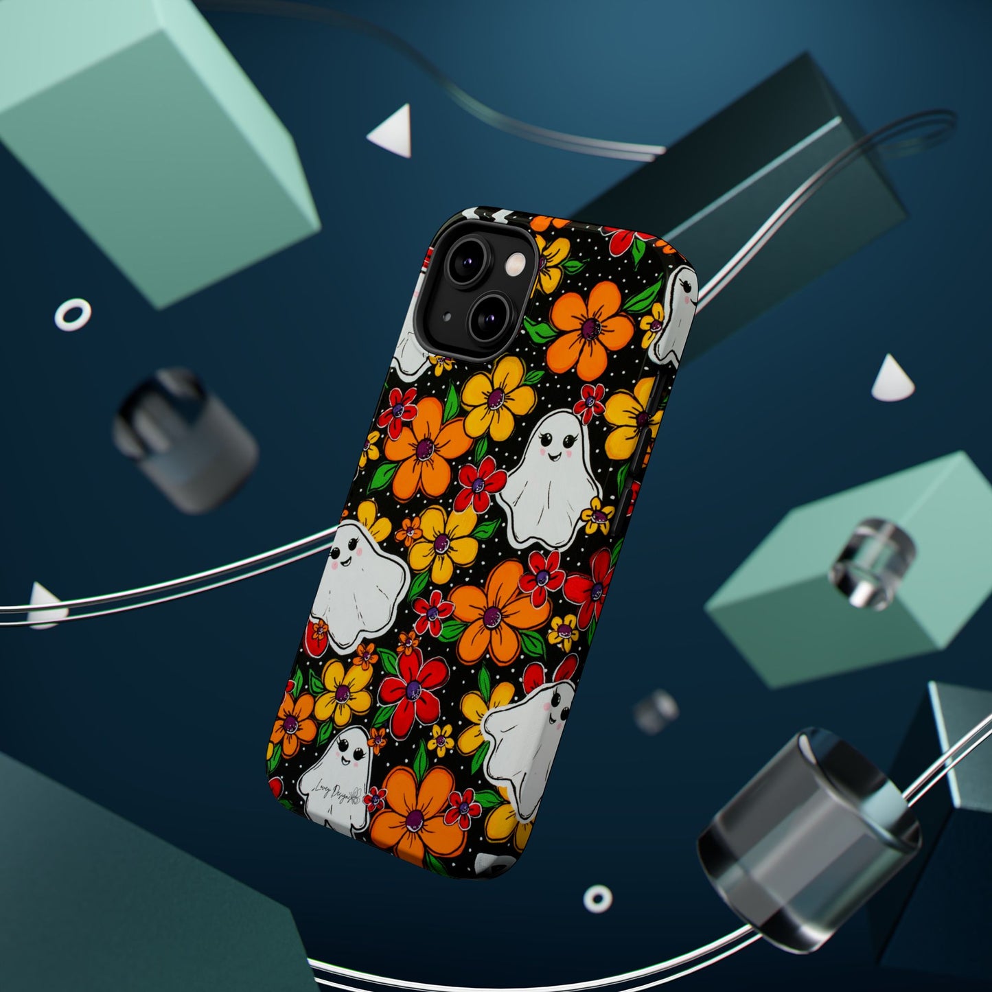 Halloween Phone Case with Ghosts and Flowers Design - Phone Case