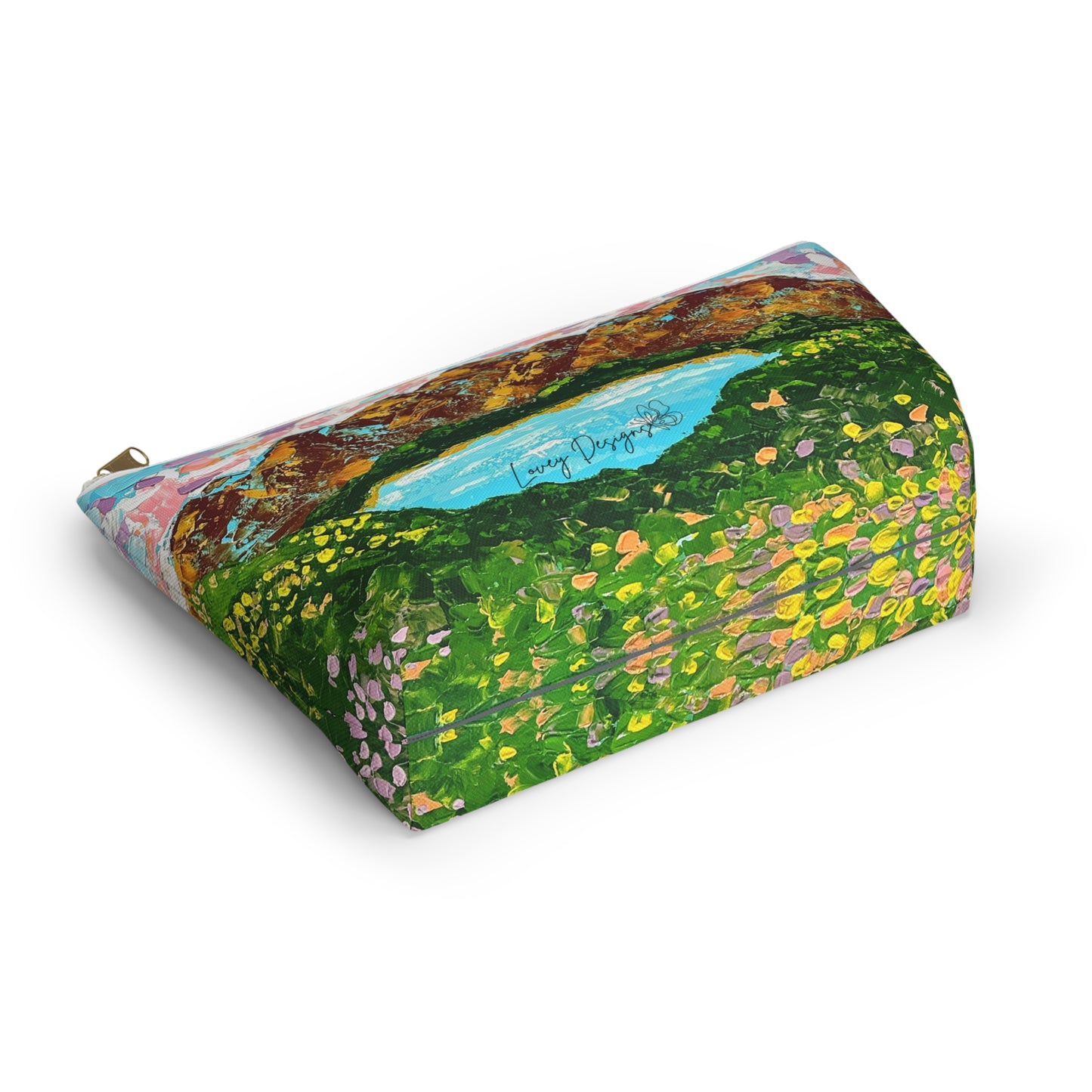 Faith Moves Mountains Accessory Pouch — Floral Landscape T-Bottom Makeup Bag