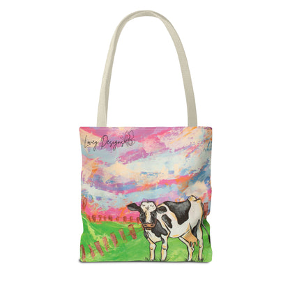 Cow Art Tote Bag — 'Love, Days' Pastel Farm Illustration