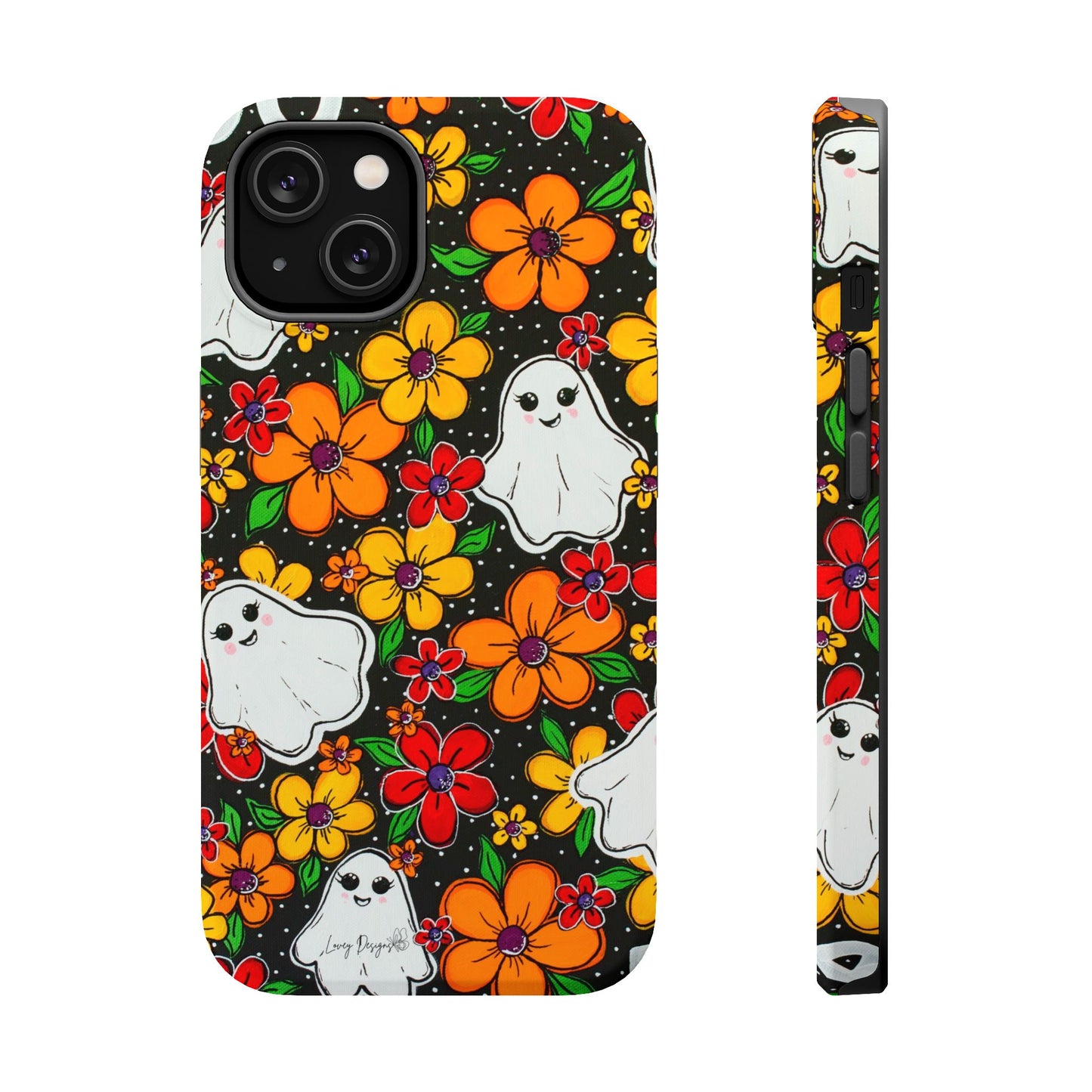 Halloween Phone Case with Ghosts and Flowers Design - Phone Case