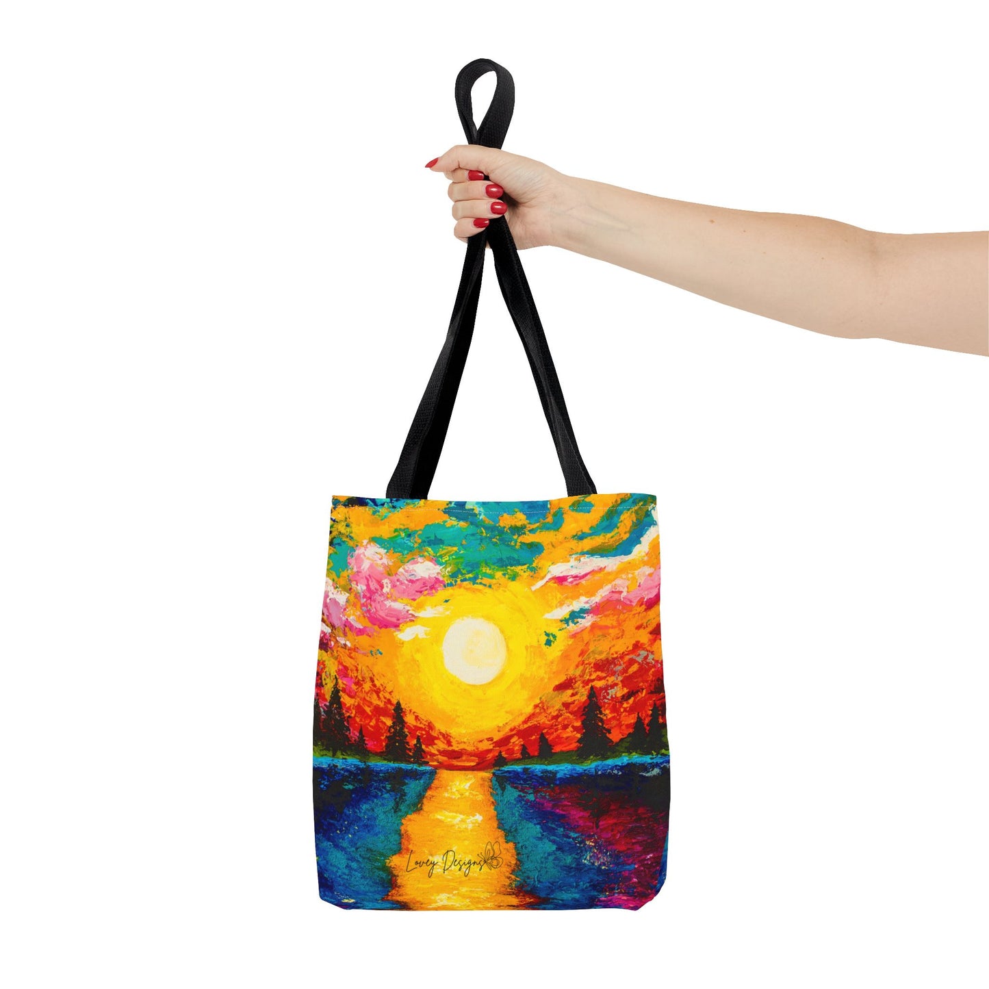 Sunset Lake Tote Bag – Vibrant Hand-Painted Sunset Canvas Carryall
