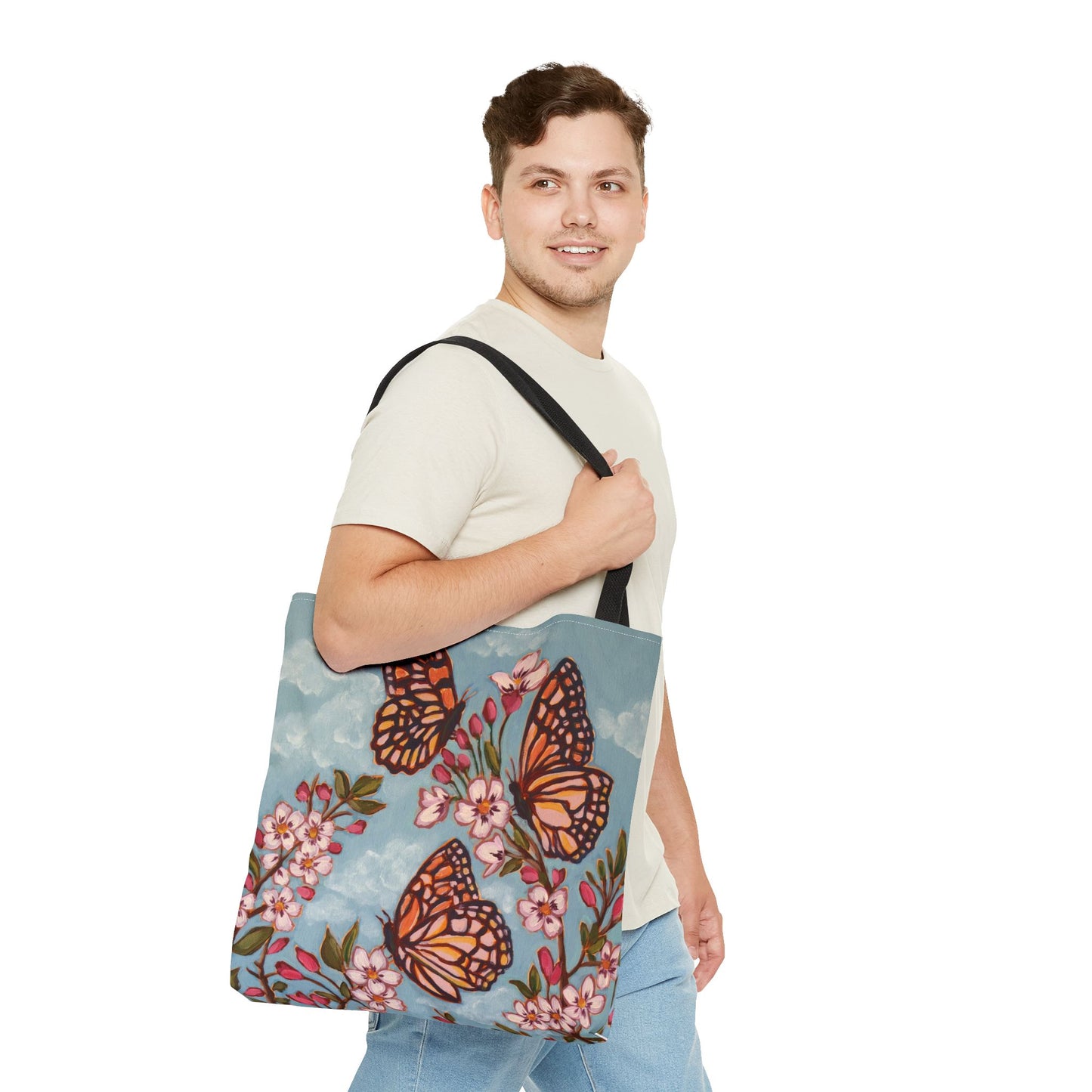 Monarch Blossom Tote Bag — Floral Butterfly All-Over Print