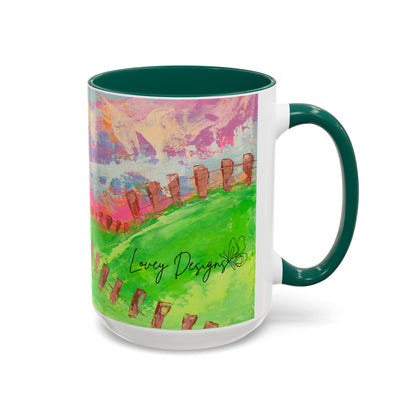 Colorful Cow Farm Art Mug (15oz) — Bright Pasture Ceramic Coffee Cup