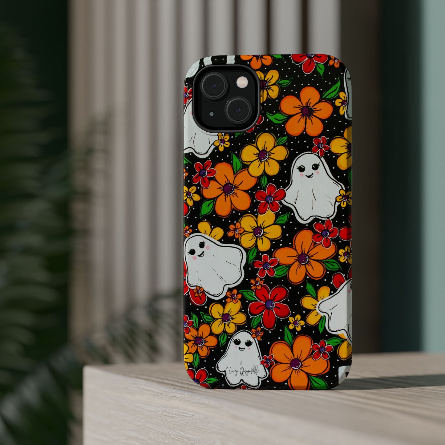 Halloween Phone Case with Ghosts and Flowers Design - Phone Case