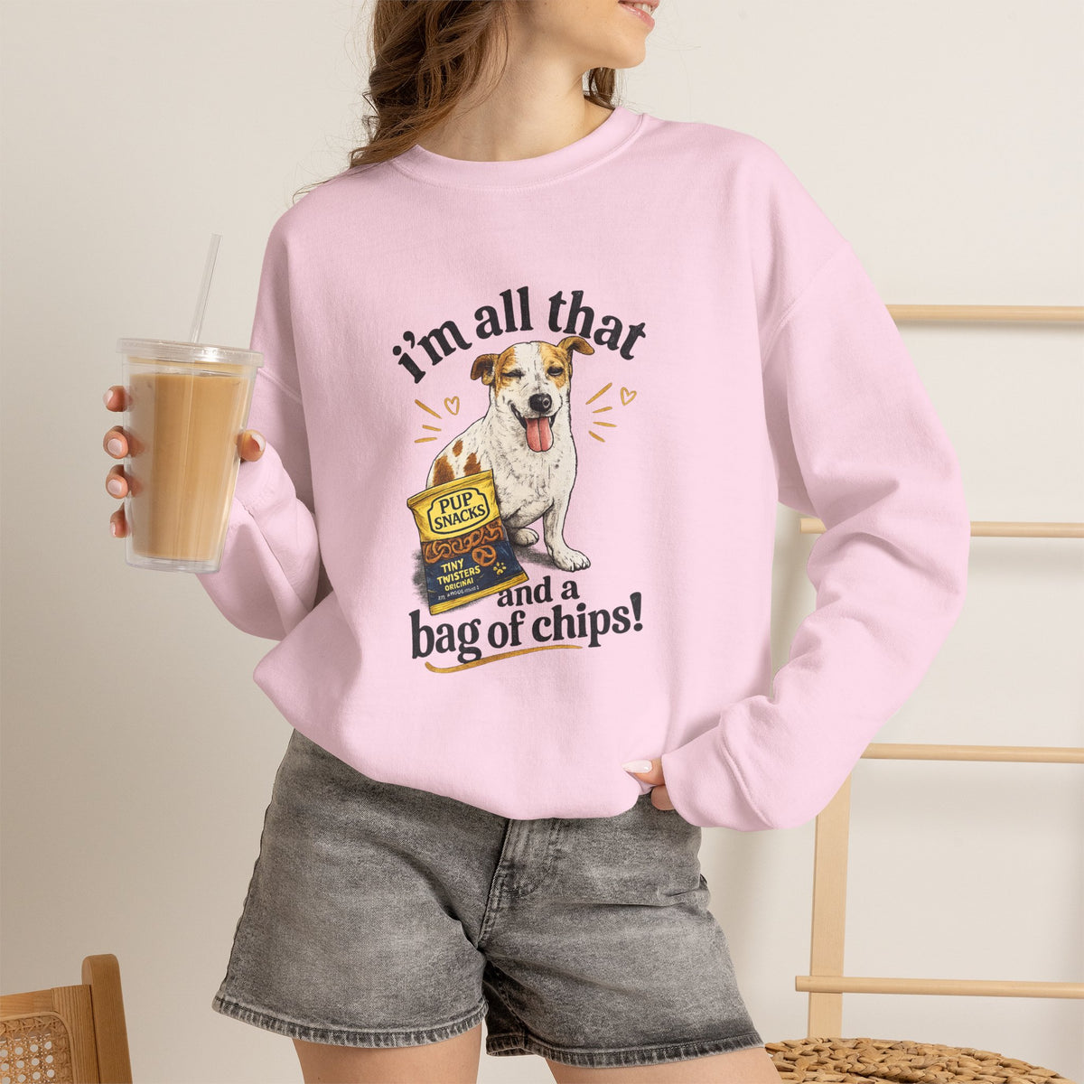 Dog Lover Sweatshirt - "I’m All That and a Bag of Chips" Cute Dog Graphic Crewneck