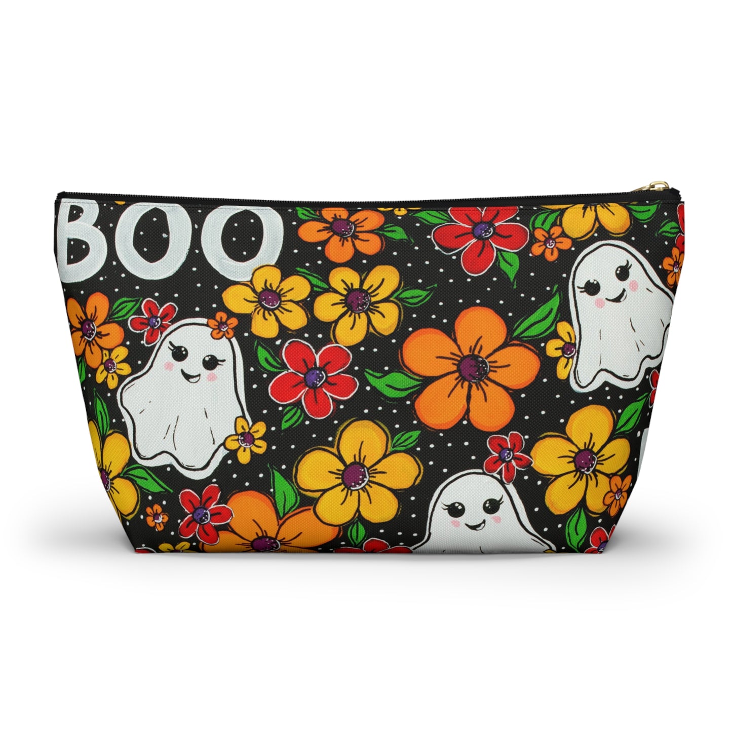 Ghosts in the Garden — 'BOO' Cosmetic Zipper Bag Halloween Ghost Floral Accessory Pouch