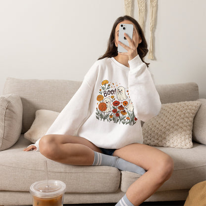 Halloween Ghosts Floral Sweatshirt — 'Boo!' Autumn Crewneck
