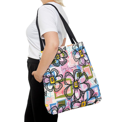 Floral Pop Art Tote Bag — Colorful Hand-Drawn Flowers AOP