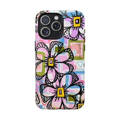Floral Pop Tough Magnetic Phone Case — Pink Hand-Drawn Daisies