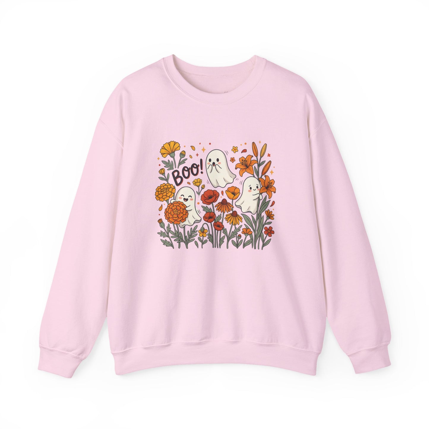 Halloween Ghosts Floral Sweatshirt — 'Boo!' Autumn Crewneck