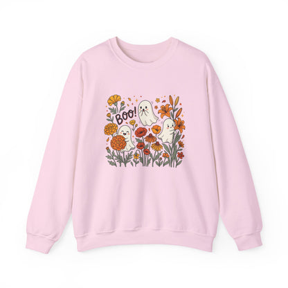 Halloween Ghosts Floral Sweatshirt — 'Boo!' Autumn Crewneck