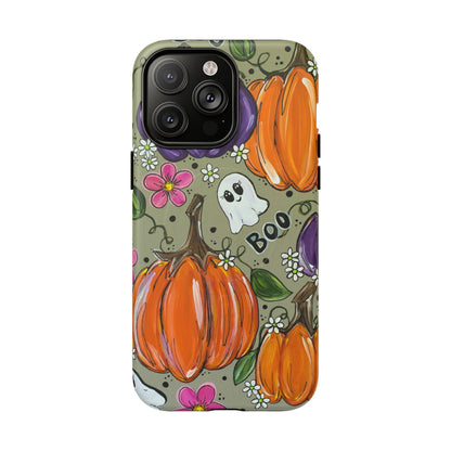 Halloween Pumpkin Ghost Tough Magnetic Phone Case — 'Boo' Fall Floral iPhone Cover