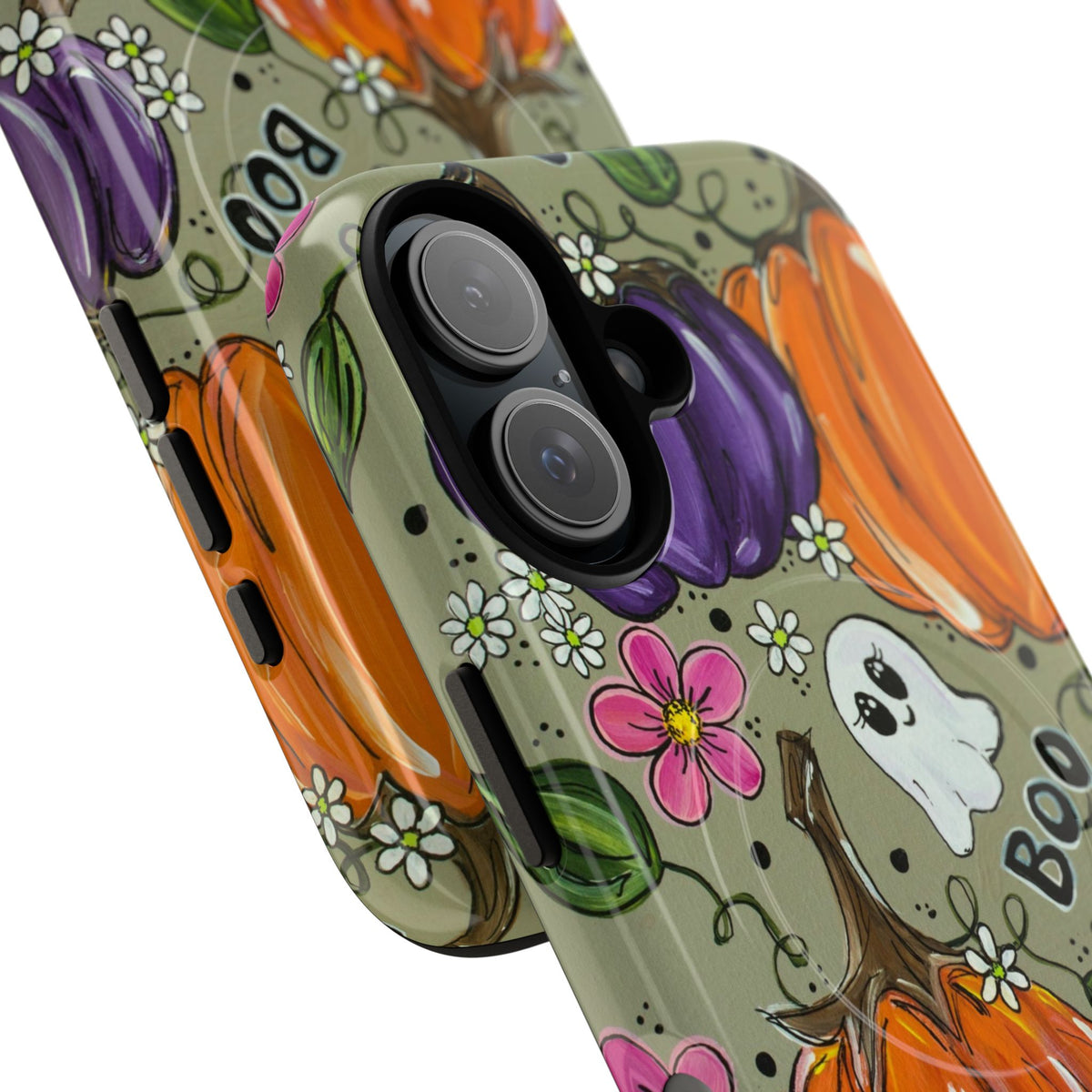 Halloween Pumpkin Ghost Tough Magnetic Phone Case — 'Boo' Fall Floral iPhone Cover