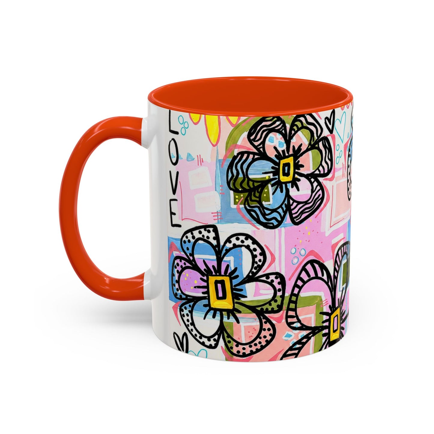 Colorful Floral Art Mug (11oz & 15oz) — Bright Hand-Drawn Flowers, Funky Pastel Coffee Cup