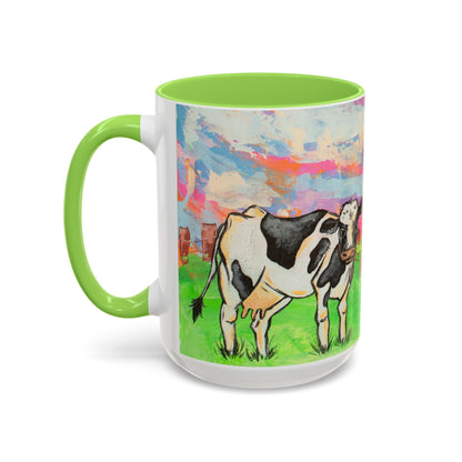 Colorful Cow Farm Art Mug (15oz) — Bright Pasture Ceramic Coffee Cup