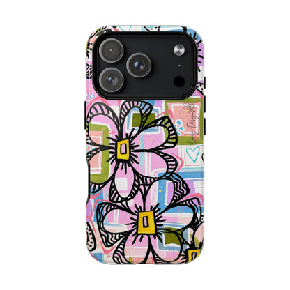Floral Pop Tough Magnetic Phone Case — Pink Hand-Drawn Daisies