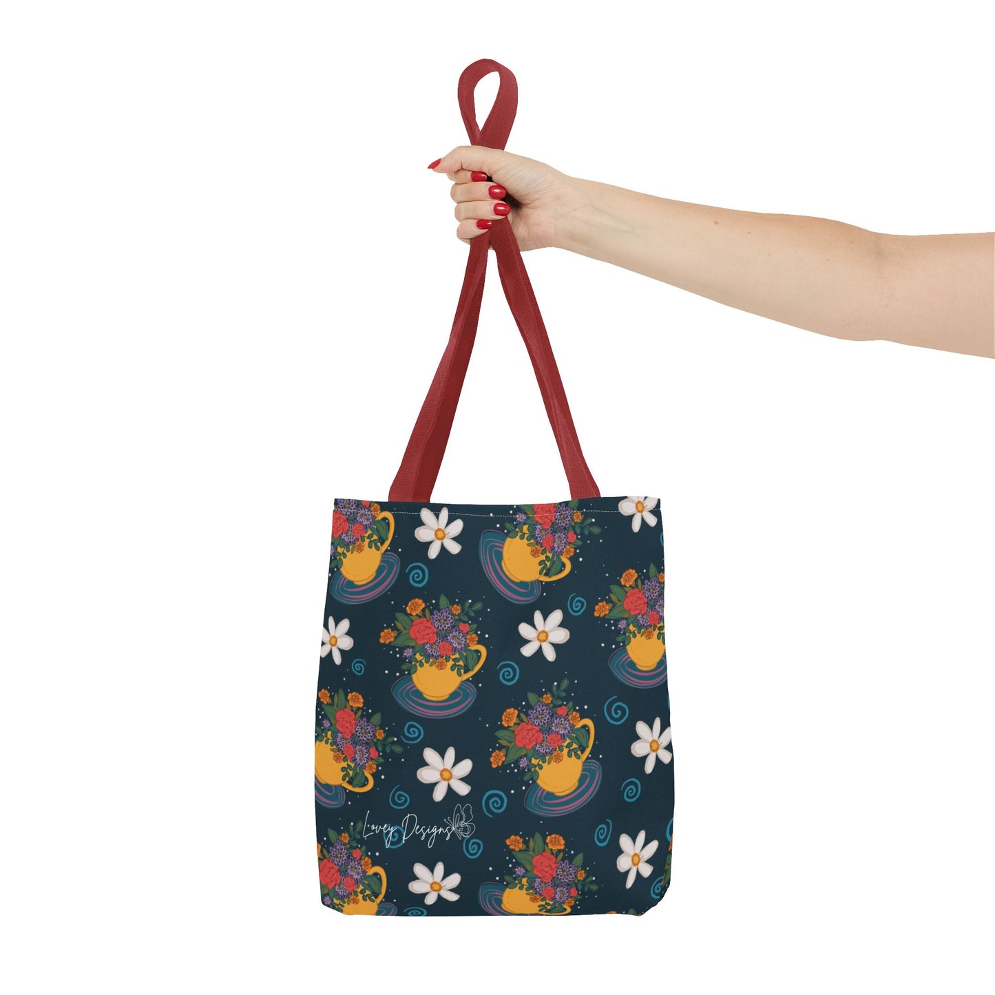 Floral Teacup Pattern Tote Bag – Vintage Daisies & Bouquet All-Over Print