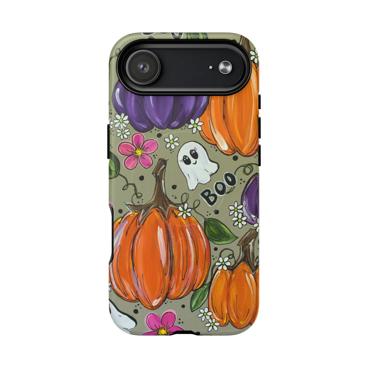 Halloween Pumpkin Ghost Tough Magnetic Phone Case — 'Boo' Fall Floral iPhone Cover
