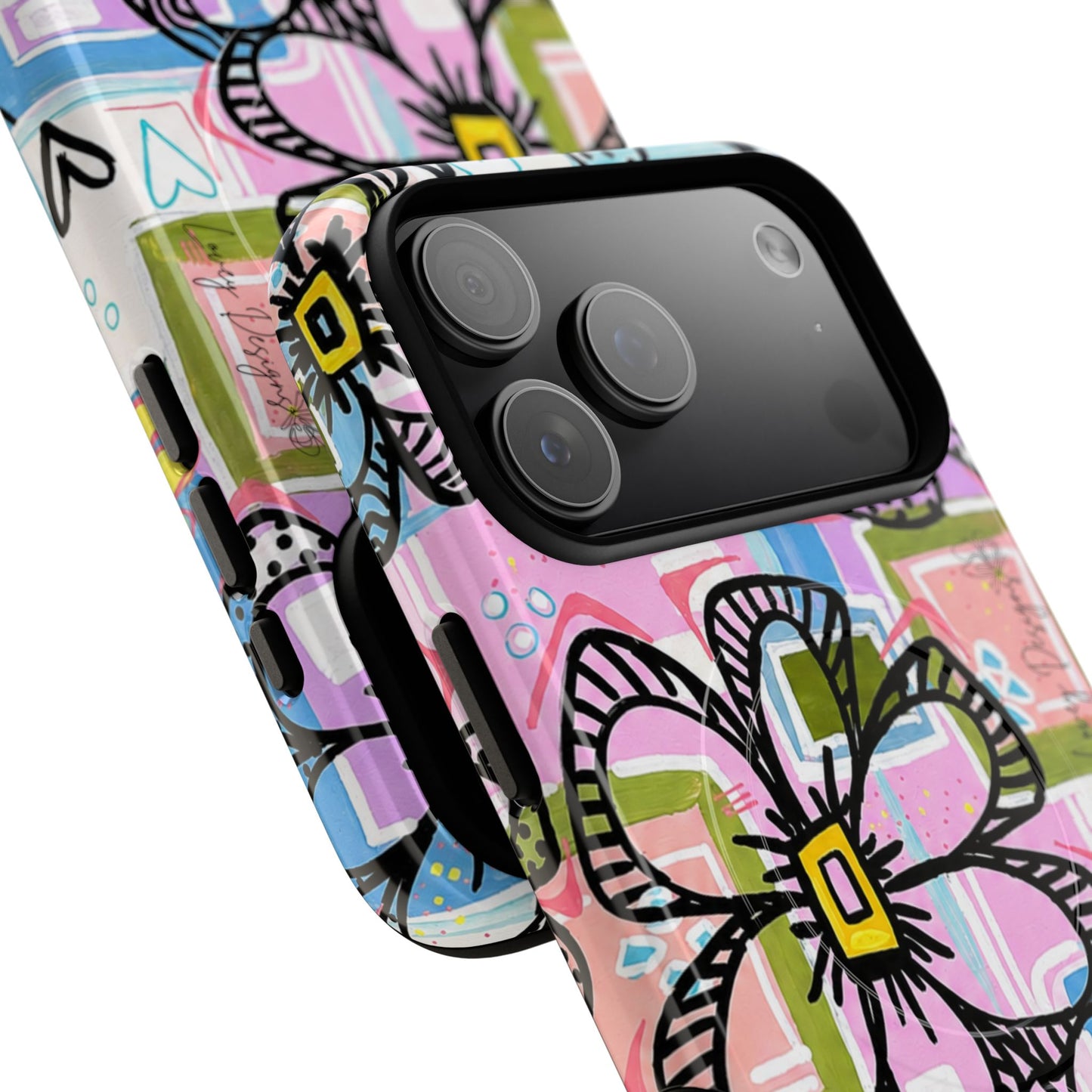 Floral Pop Tough Magnetic Phone Case — Pink Hand-Drawn Daisies