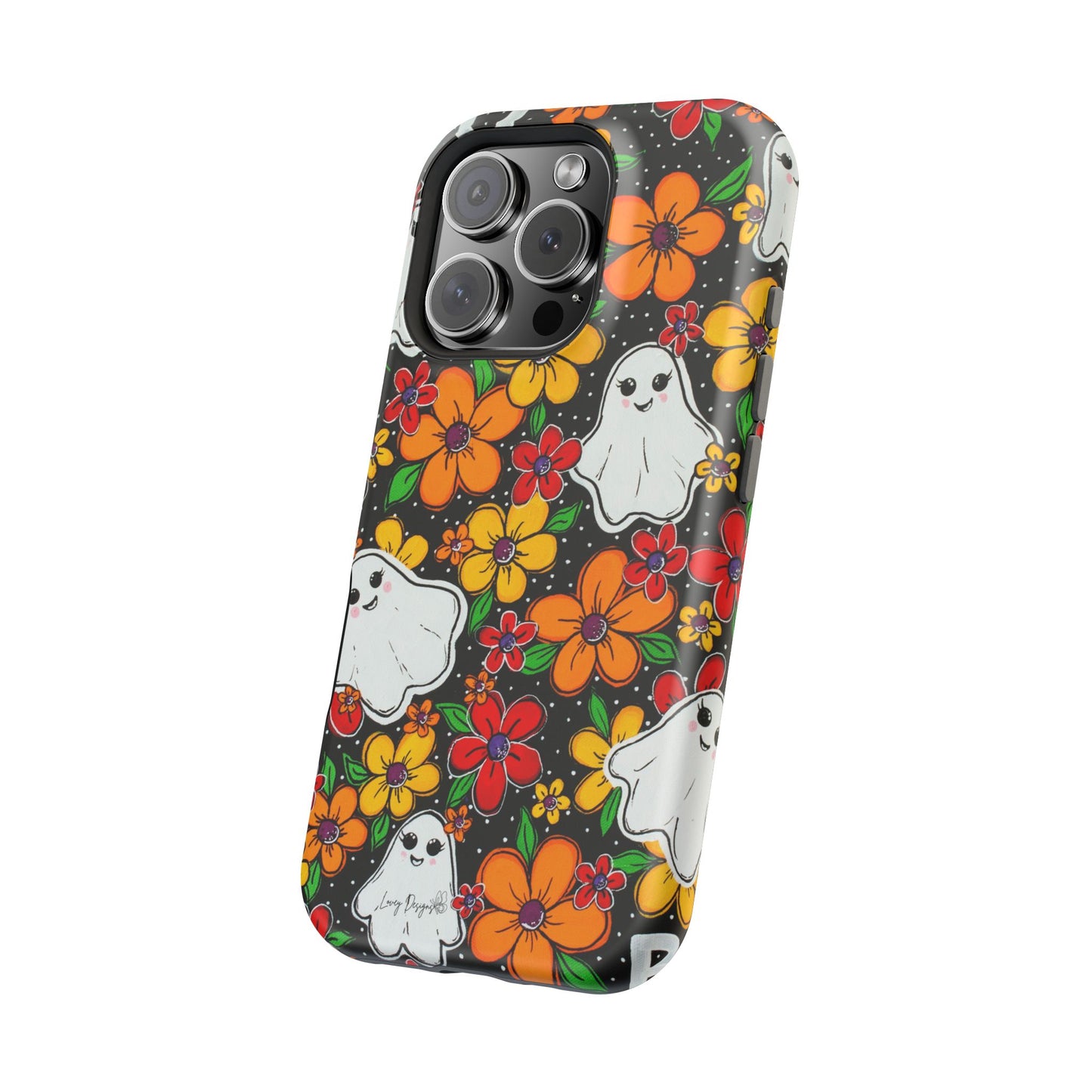 Halloween Phone Case with Ghosts and Flowers Design - Phone Case