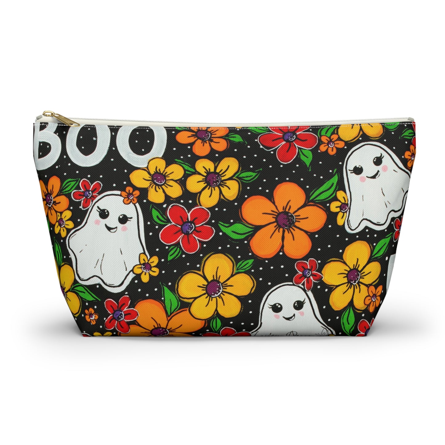 Ghosts in the Garden — 'BOO' Cosmetic Zipper Bag Halloween Ghost Floral Accessory Pouch