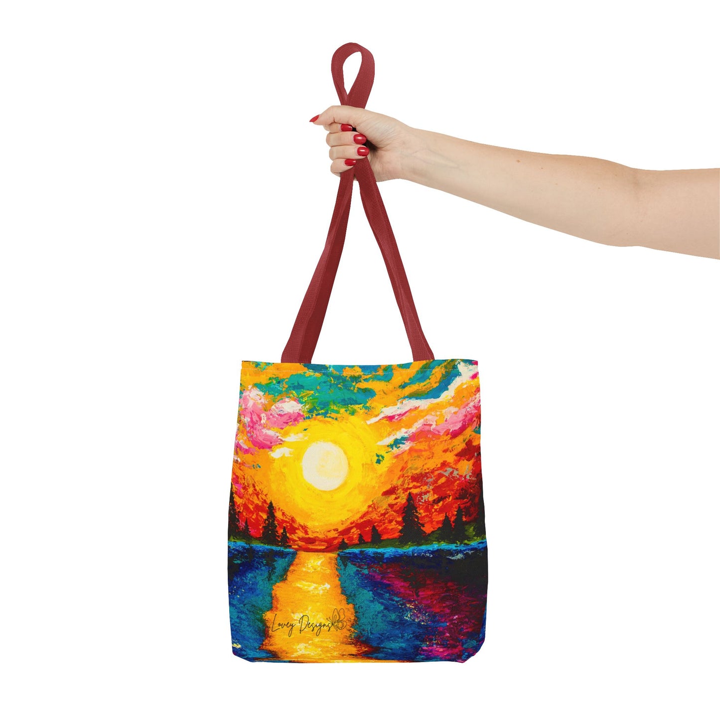 Sunset Lake Tote Bag – Vibrant Hand-Painted Sunset Canvas Carryall