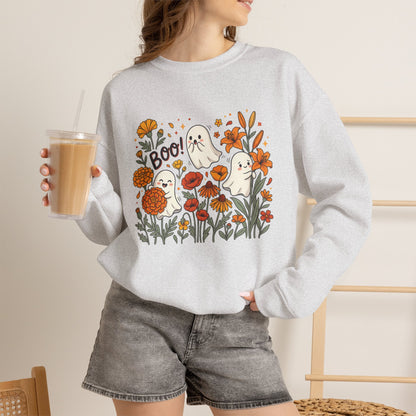 Halloween Ghosts Floral Sweatshirt — 'Boo!' Autumn Crewneck
