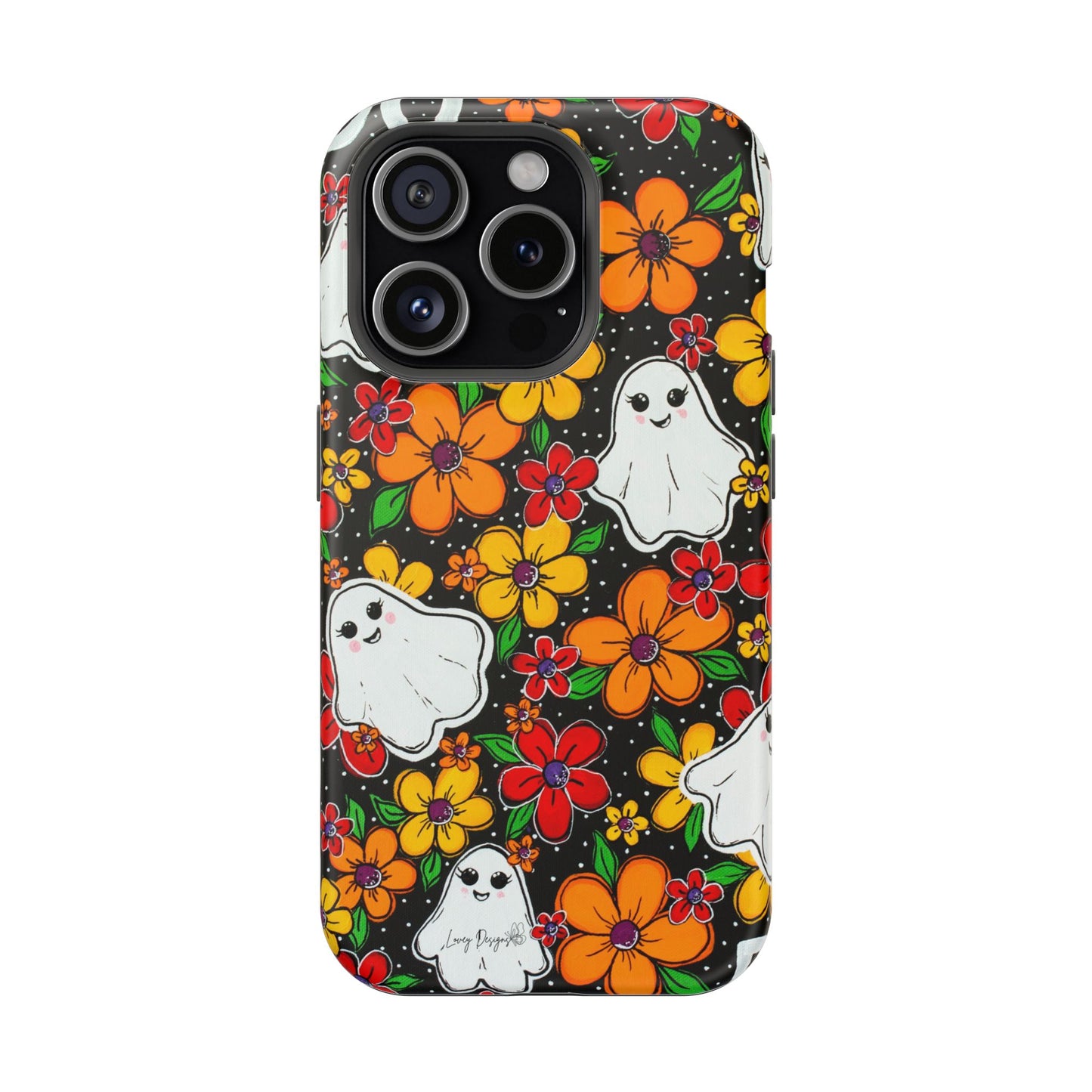 Halloween Phone Case with Ghosts and Flowers Design - Phone Case