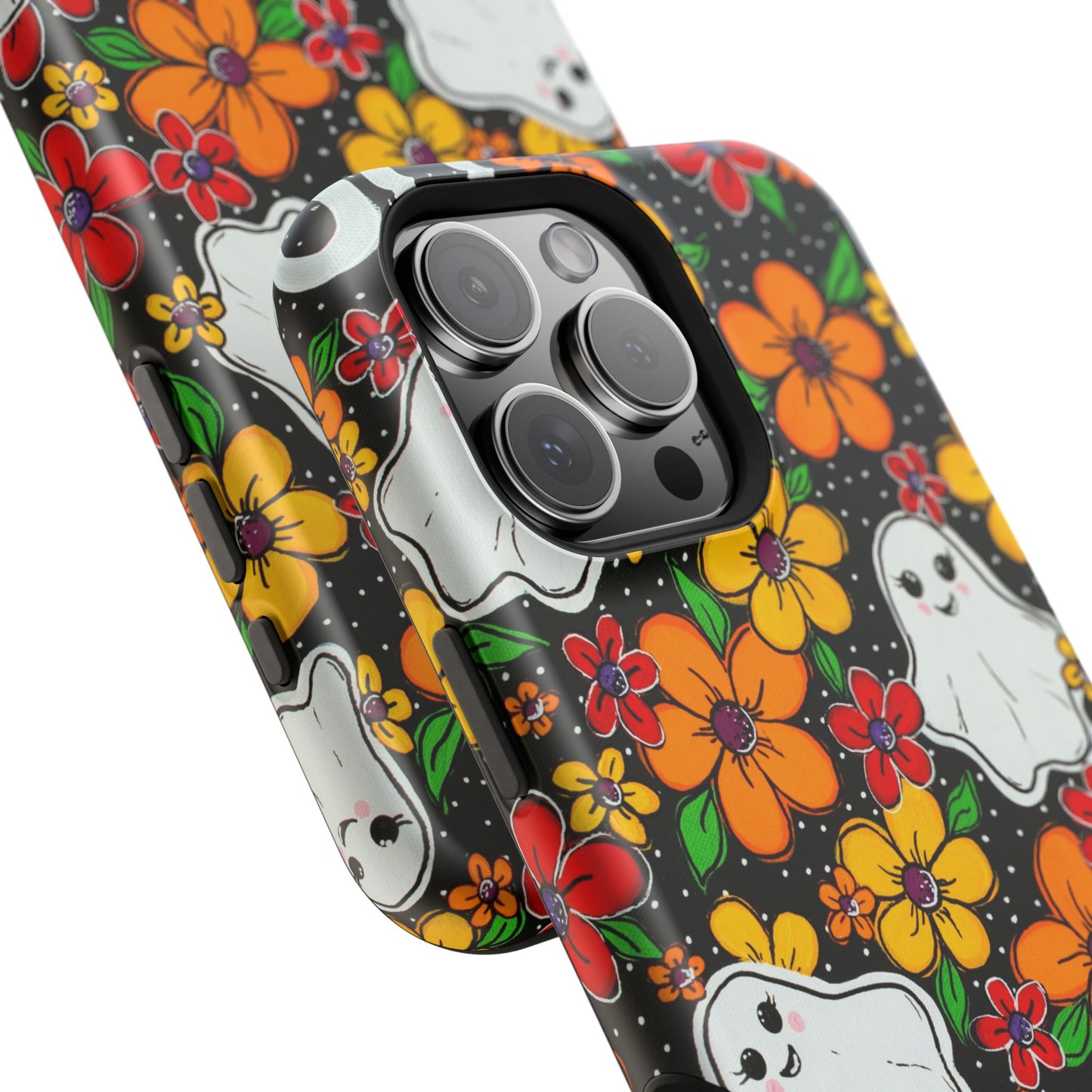Halloween Phone Case with Ghosts and Flowers Design - Phone Case