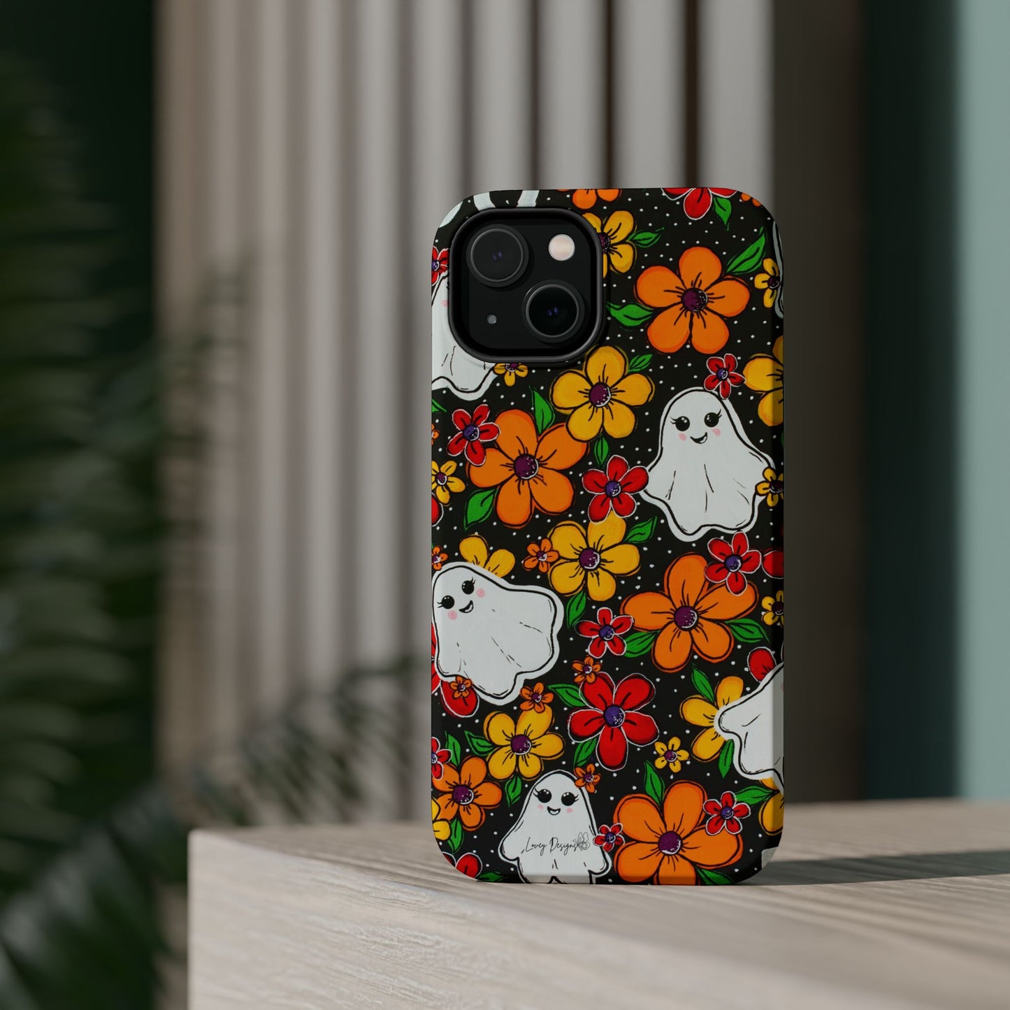 Halloween Phone Case with Ghosts and Flowers Design - Phone Case