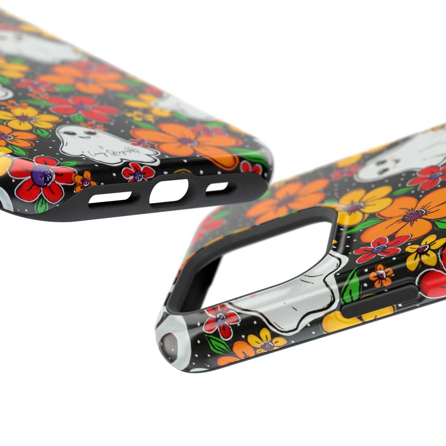 Halloween Phone Case with Ghosts and Flowers Design - Phone Case