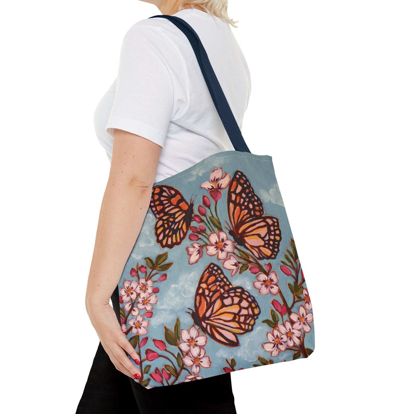 Monarch Blossom Tote Bag — Floral Butterfly All-Over Print