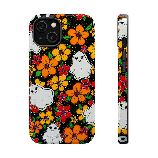 Halloween Phone Case with Ghosts and Flowers Design - Phone Case