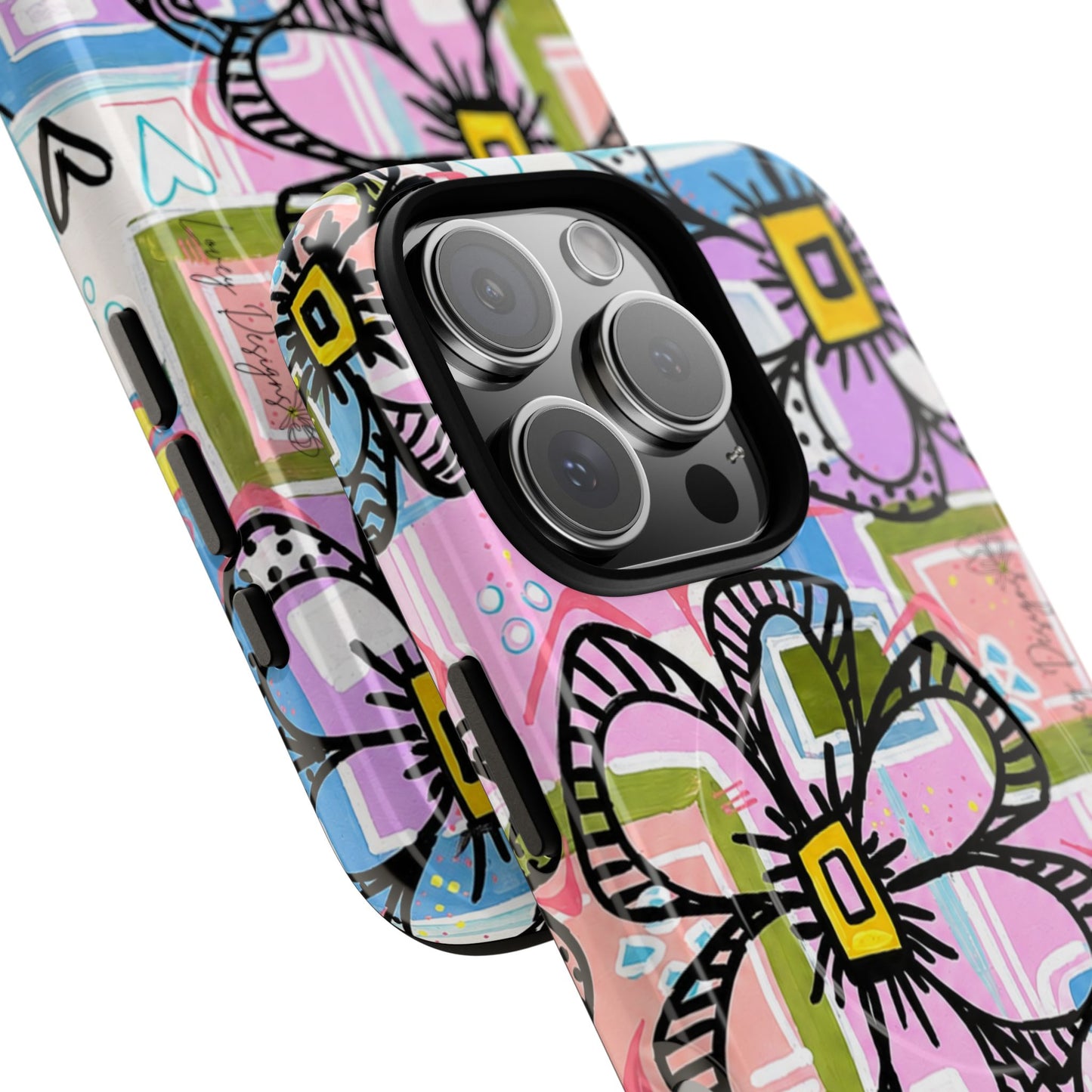 Floral Pop Tough Magnetic Phone Case — Pink Hand-Drawn Daisies