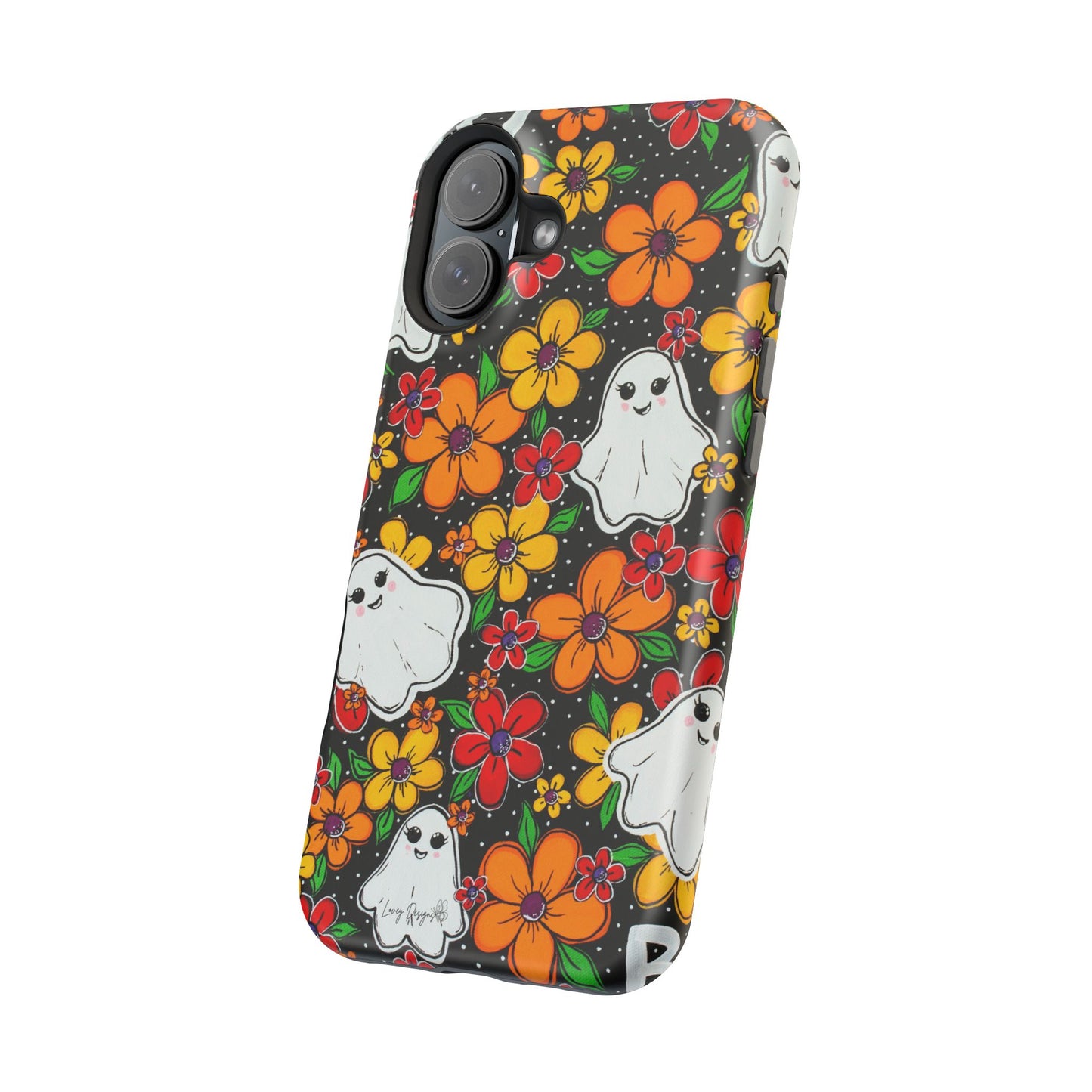 Halloween Phone Case with Ghosts and Flowers Design - Phone Case