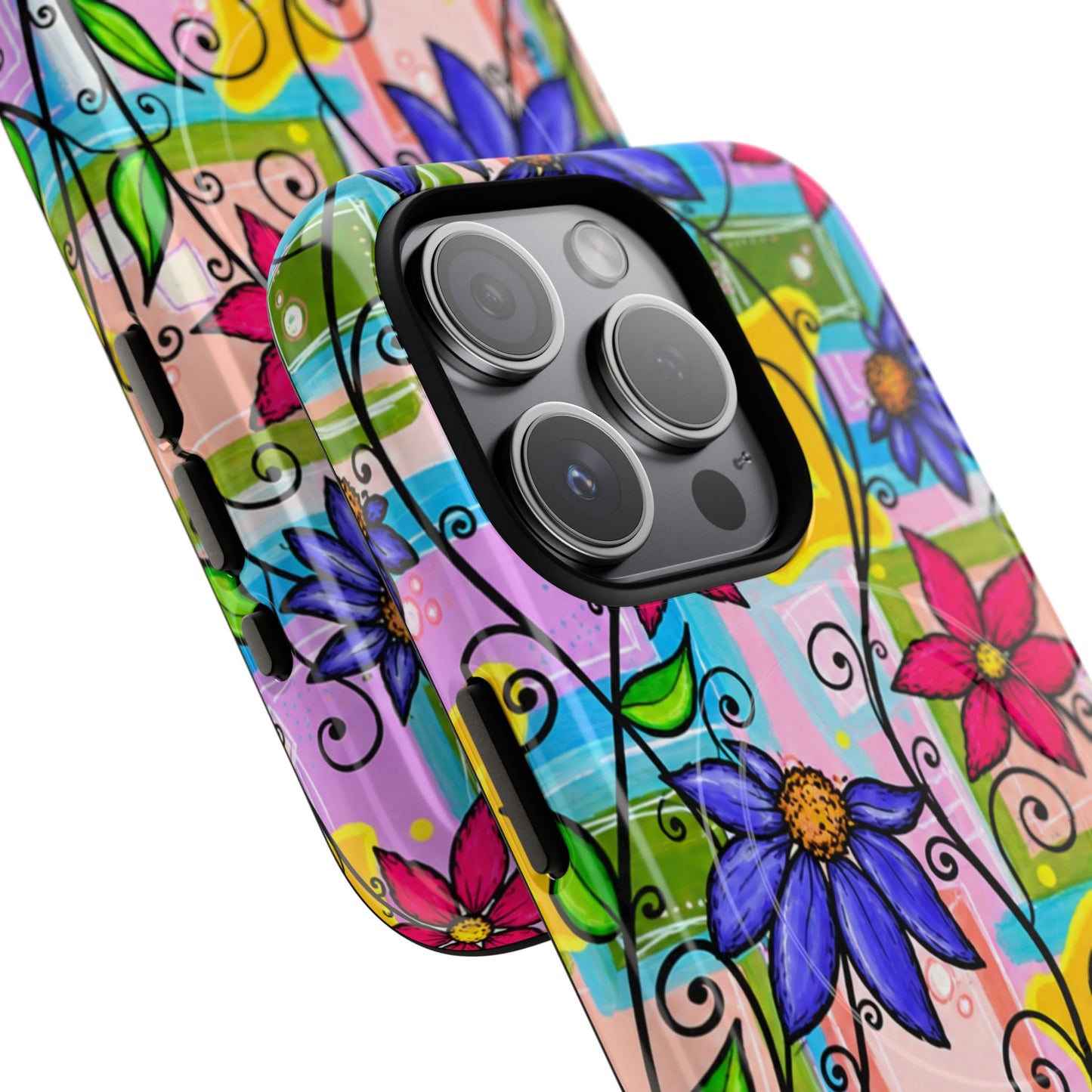 Magnetic Tough Phone Case — Colorful Floral Swirl Design