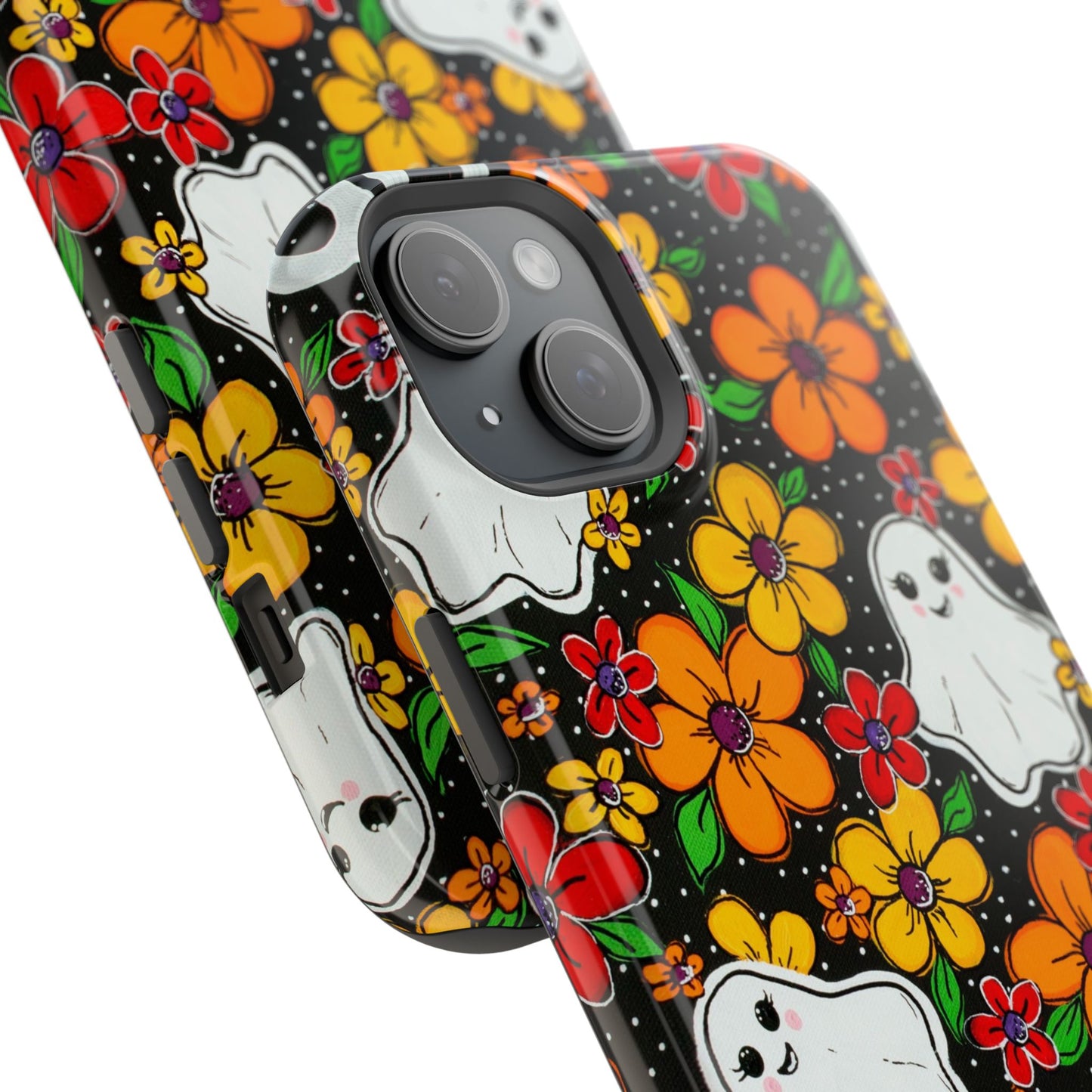 Halloween Phone Case with Ghosts and Flowers Design - Phone Case
