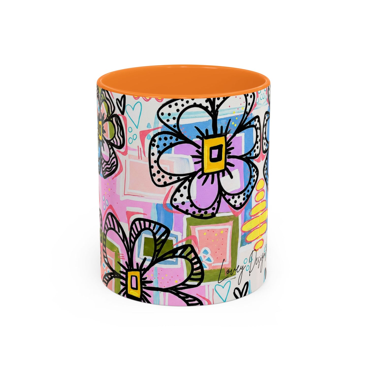 Colorful Floral Art Mug (11oz & 15oz) — Bright Hand-Drawn Flowers, Funky Pastel Coffee Cup