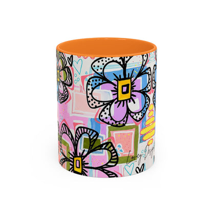 Colorful Floral Art Mug (11oz & 15oz) — Bright Hand-Drawn Flowers, Funky Pastel Coffee Cup